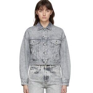 rag and bone Grey Cropped Trucker Denim Jacket